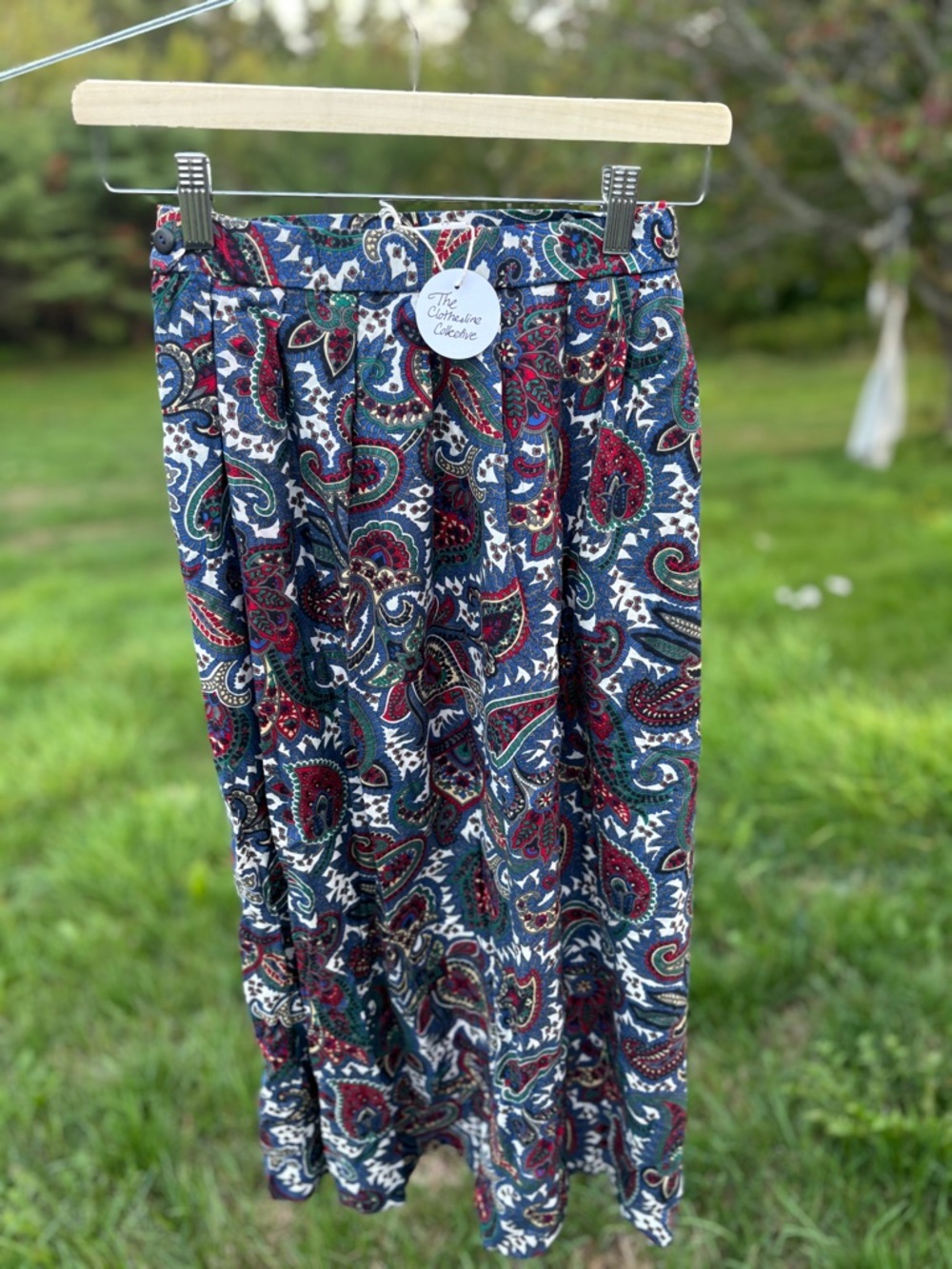 Women's Paisley Midi Skirt in Navy & Burgundy
